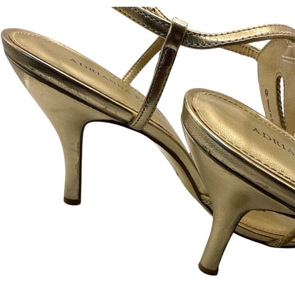 8.5 Adrianna Papell Gold Metallic Rope Strappy Open-Toe Heels Adjustable Ankle - Picture 7 of 12